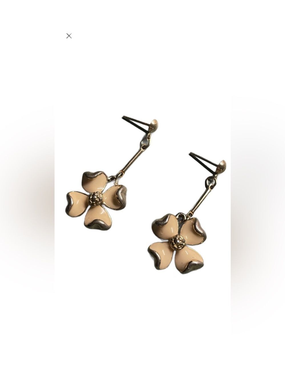Beige Enamel & Metal Flower Drop Earrings - Women's Fashion Jewelry